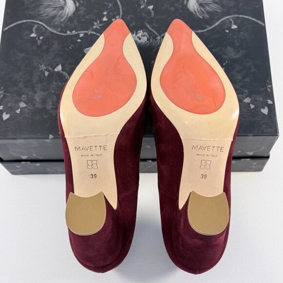 Mavette Burgundy Suede block heel pumps (Sz 39) - Picture 12 of 12
